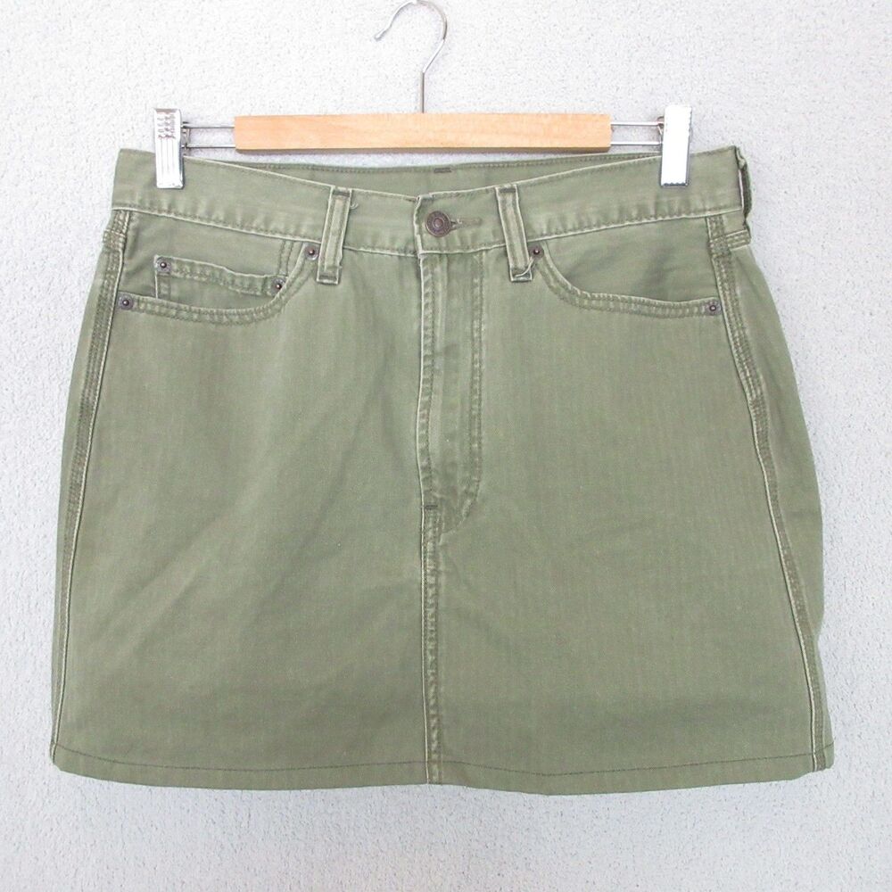 Levis Skirt‎ Womens 10 Olive Green Cotton Mini A Line Five Pocket Rivet Button